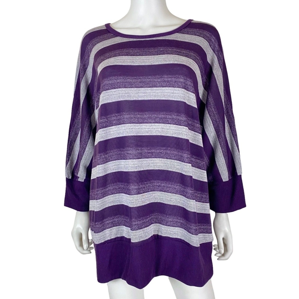 NEW French Laundry Dolman Sleeve Purple White Striped Knit Top / Sweater